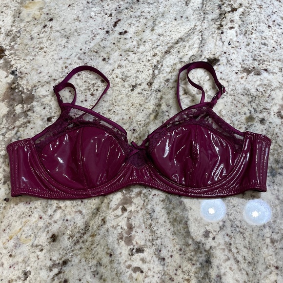 NWT Fleur du Mal Frankie Lace PVC Bebe Bra Sangria (34C) - Picture 3 of 6